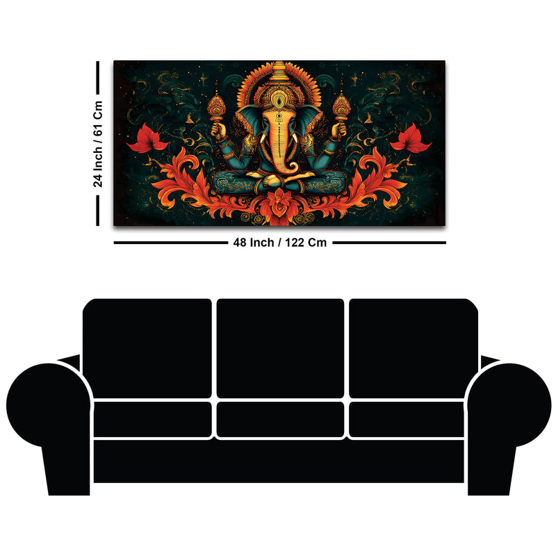 Premium Artistic Lord Ganesha Floral Exclusive Art Canvas Wall Painting for Home & Office Spaces – Modern Religious Wall Art