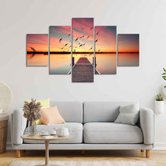 Premium Beautiful Sunset Horizon Canvas wall Painting of Five Pieces