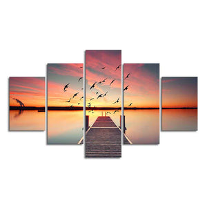 Premium Beautiful Sunset Horizon Canvas wall Painting of Five Pieces