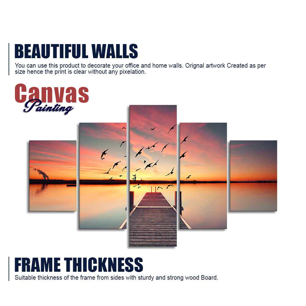 Premium Beautiful Sunset Horizon Canvas wall Painting of Five Pieces