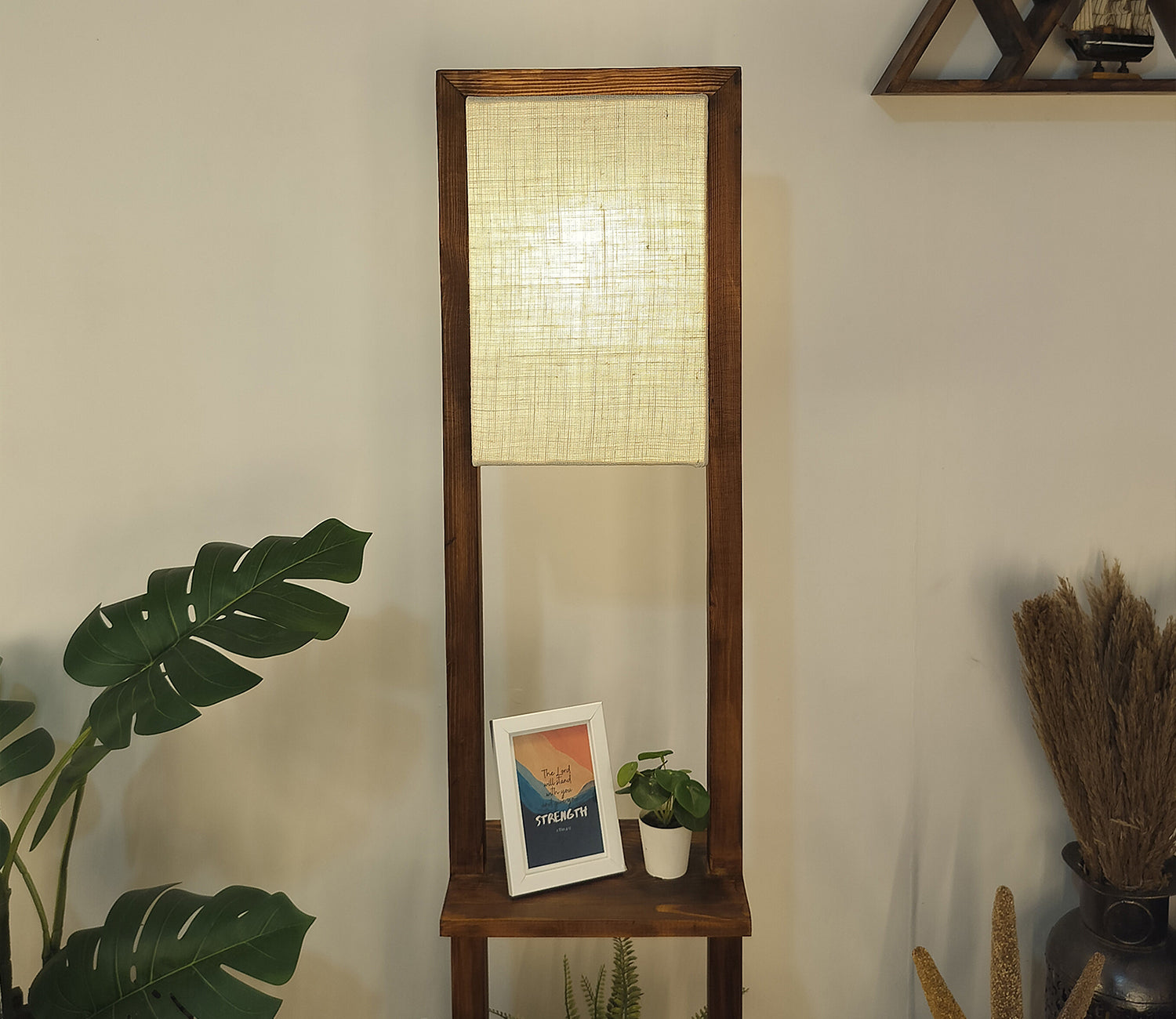 Premium Biped Brown Artistic Wooden Floor Lamp