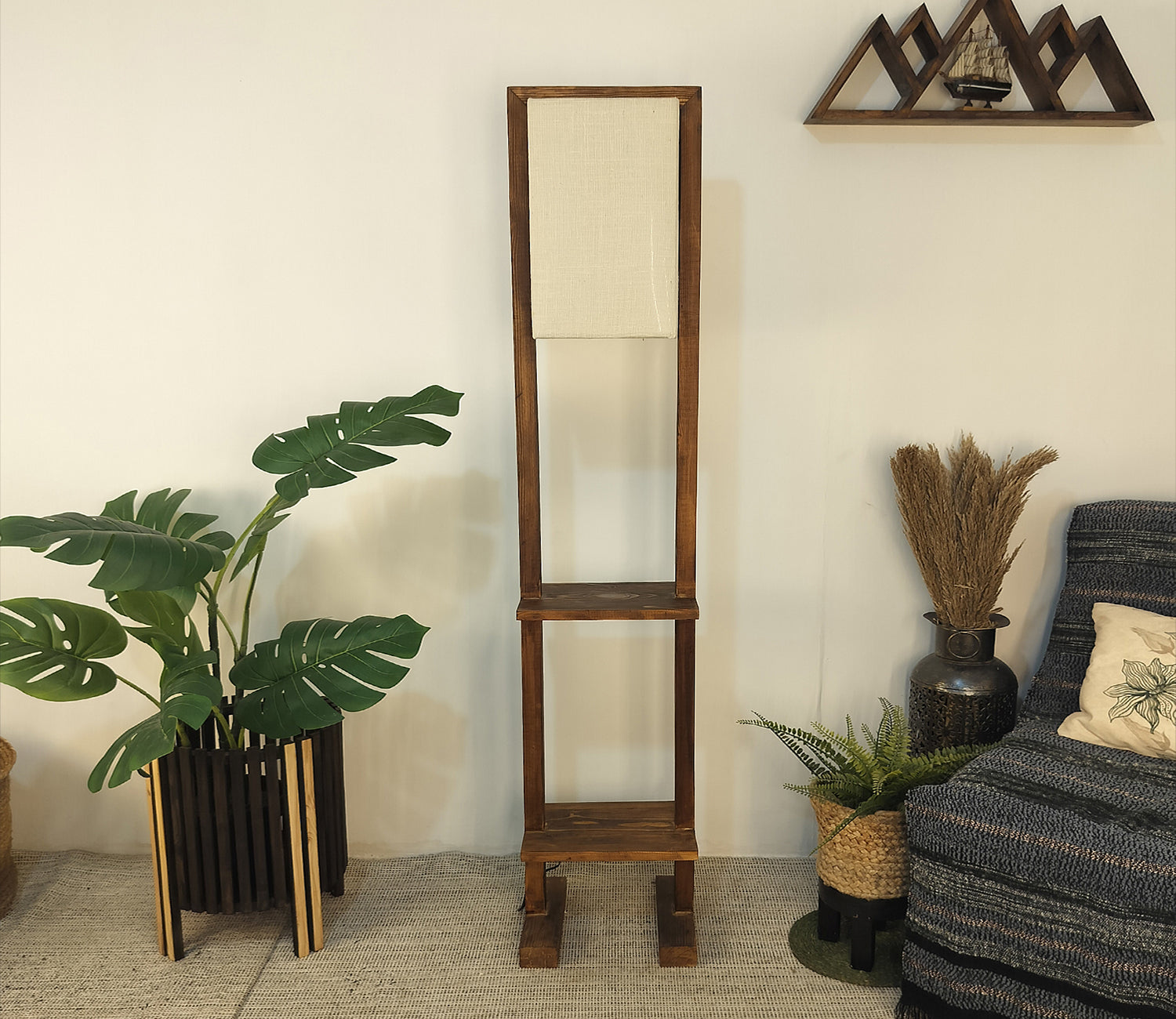 Premium Biped Brown Artistic Wooden Floor Lamp