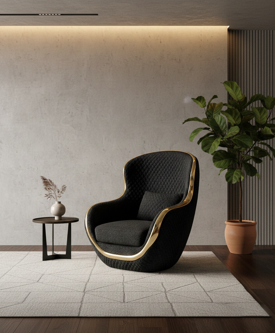 Premium Fabric Accent Chair with Gold Detailing | Modern Home Furniture