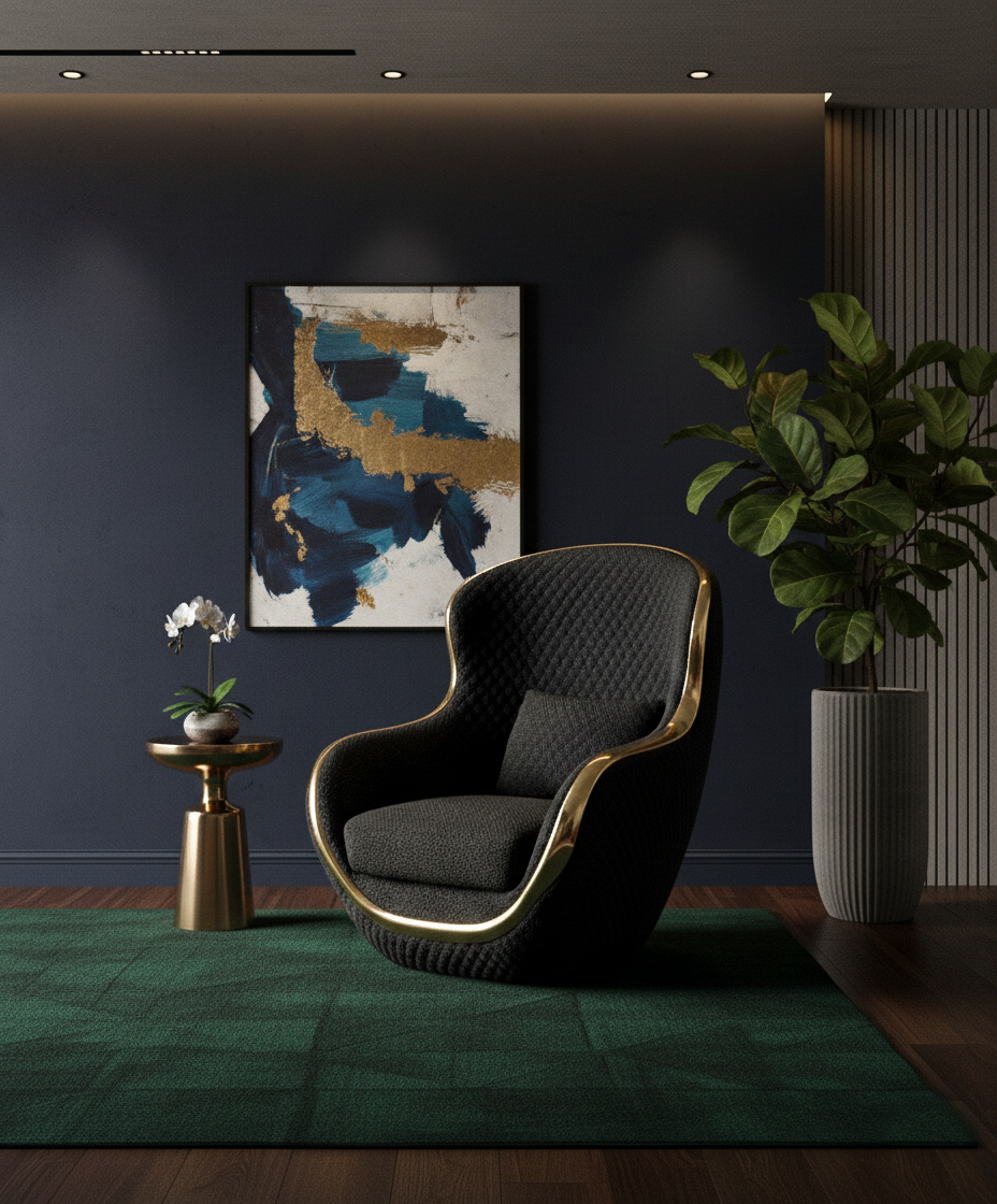 Premium Fabric Accent Chair with Gold Detailing | Modern Home Furniture