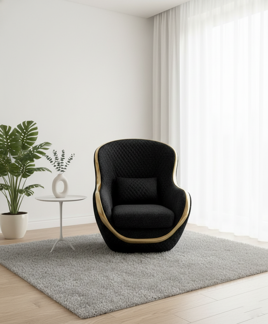 Premium Fabric Accent Chair with Gold Detailing | Modern Home Furniture