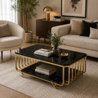 Premium Black Marble Top Center Table With Storage