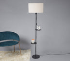 Premium Black Metal Finish Beige Color Floor Lamp with 2 Storage Shelf