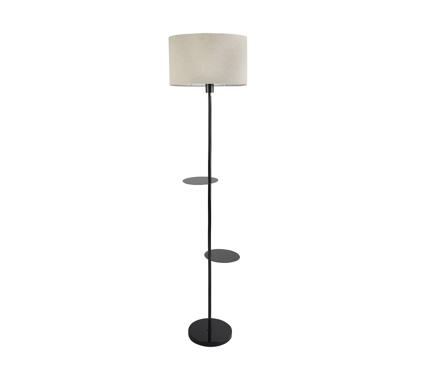 Premium Black Metal Finish Beige Color Floor Lamp with 2 Storage Shelf