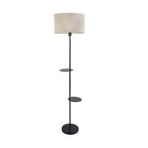 Premium Black Metal Finish Beige Color Floor Lamp with 2 Storage Shelf