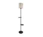 Premium Black Metal Finish Beige Color Floor Lamp with 2 Storage Shelf