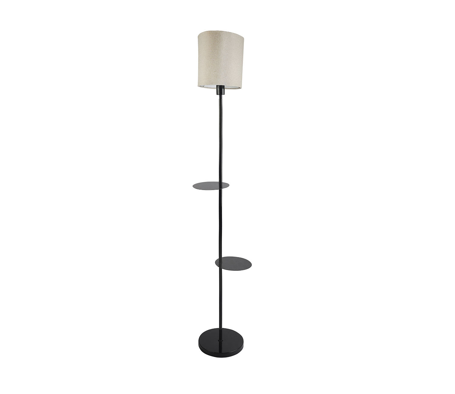 Premium Black Metal Finish Beige Color Floor Lamp with 2 Storage Shelf