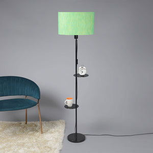 Premium Black Metal Finish Green Color Floor Lamp with 2 Storage Shelf