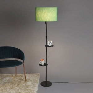 Premium Black Metal Finish Green Color Floor Lamp with 2 Storage Shelf