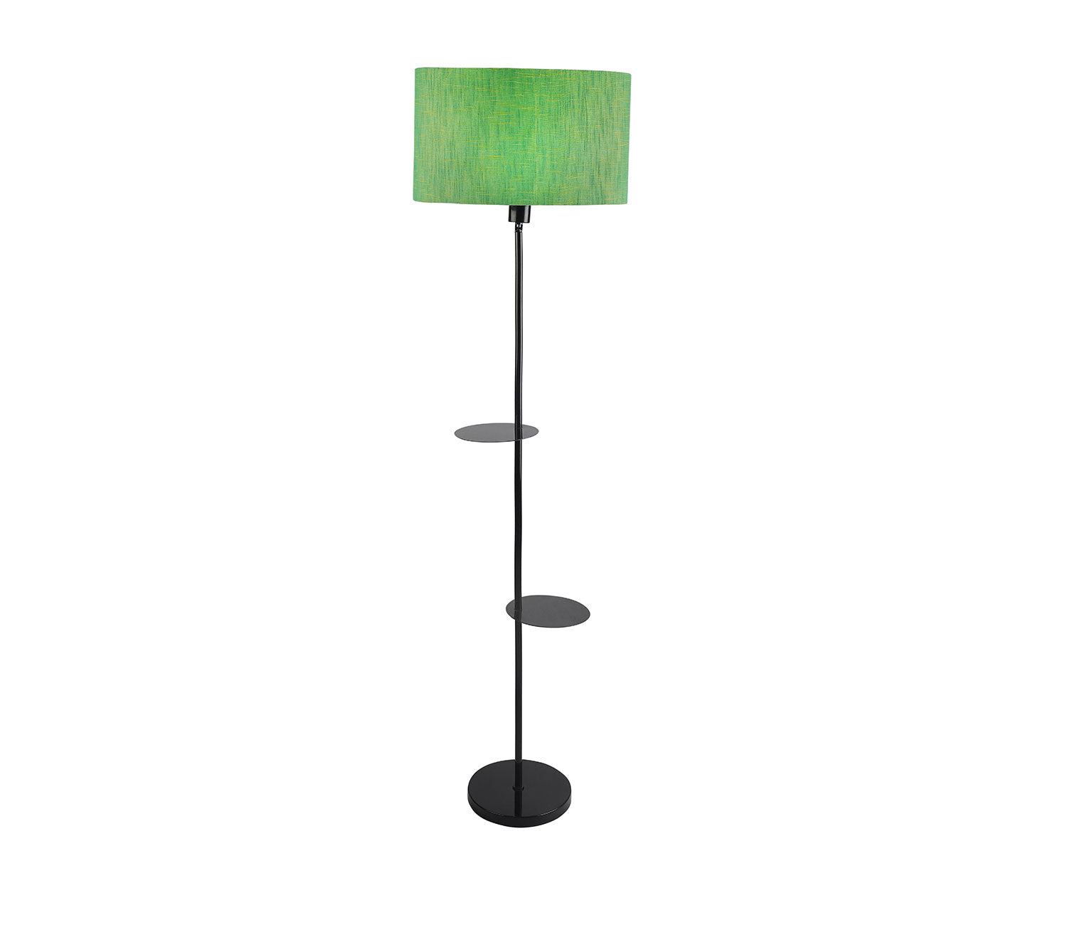 Premium Black Metal Finish Green Color Floor Lamp with 2 Storage Shelf