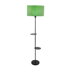 Premium Black Metal Finish Green Color Floor Lamp with 2 Storage Shelf