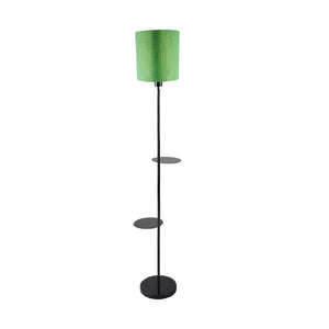 Premium Black Metal Finish Green Color Floor Lamp with 2 Storage Shelf