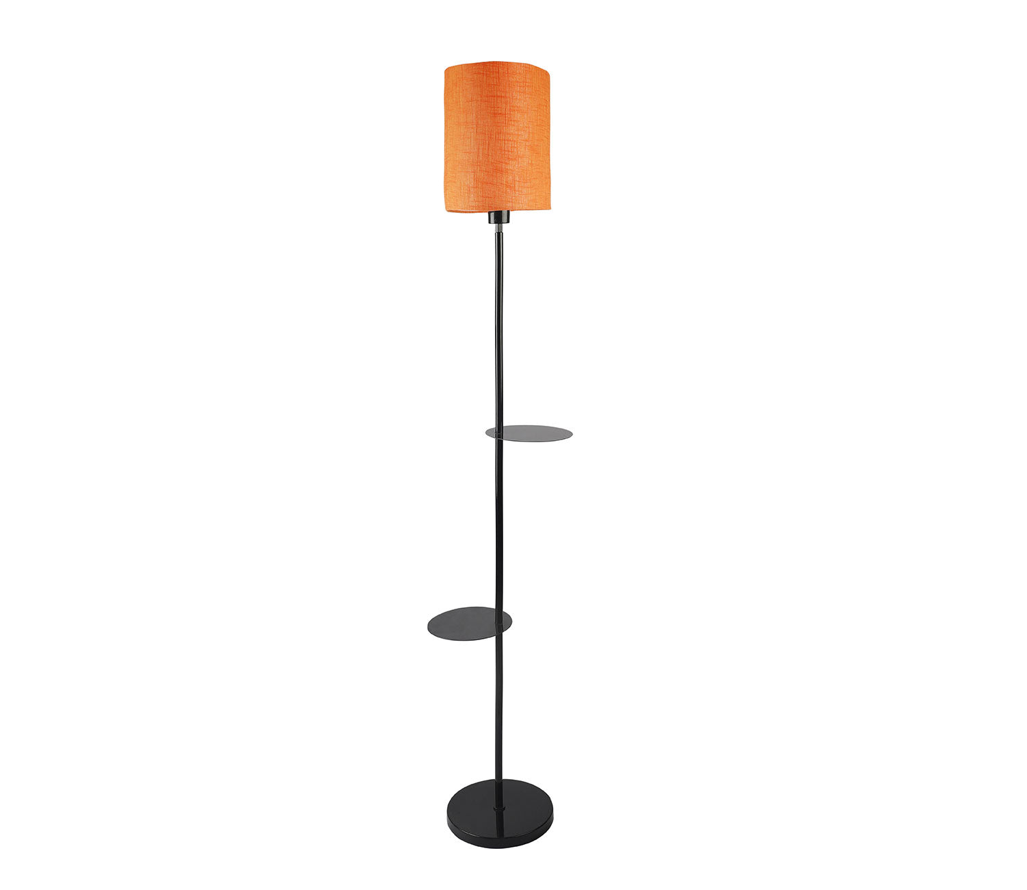 Premium Black Metal Finish Orange Color Floor Lamp with 2 Storage Shelf