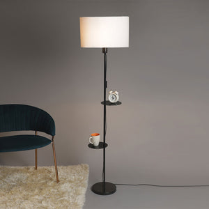 Premium Black Metal Finish White Color Floor Lamp with 2 Storage Shelf