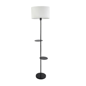 Premium Black Metal Finish White Color Floor Lamp with 2 Storage Shelf