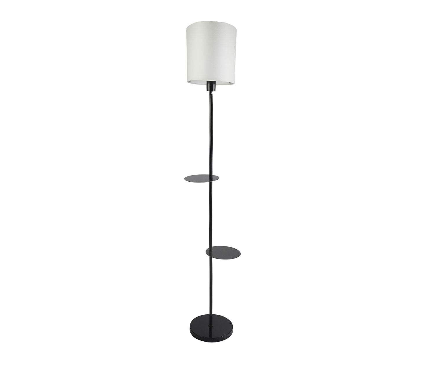 Premium Black Metal Finish White Color Floor Lamp with 2 Storage Shelf