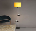 Premium Black Metal Finish Yellow Color Floor Lamp with 2 Storage Shelf