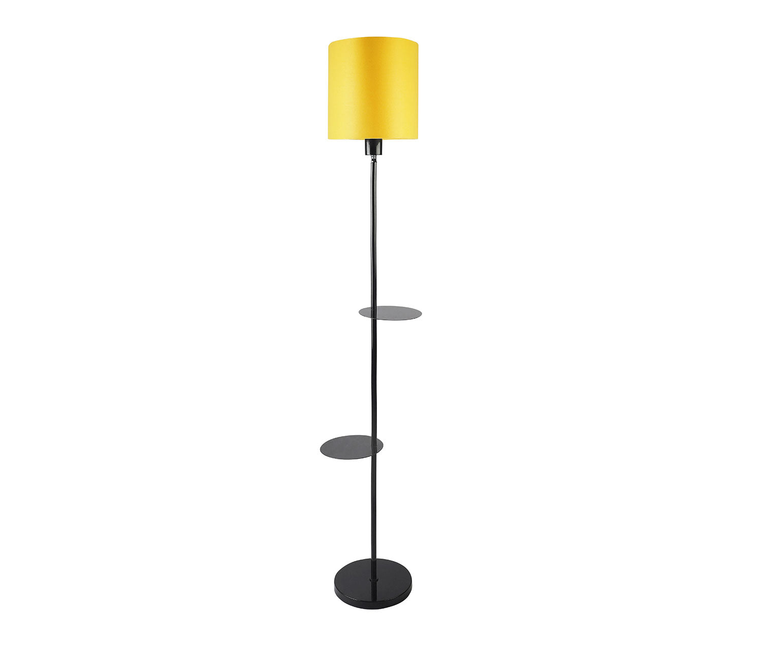 Premium Black Metal Finish Yellow Color Floor Lamp with 2 Storage Shelf