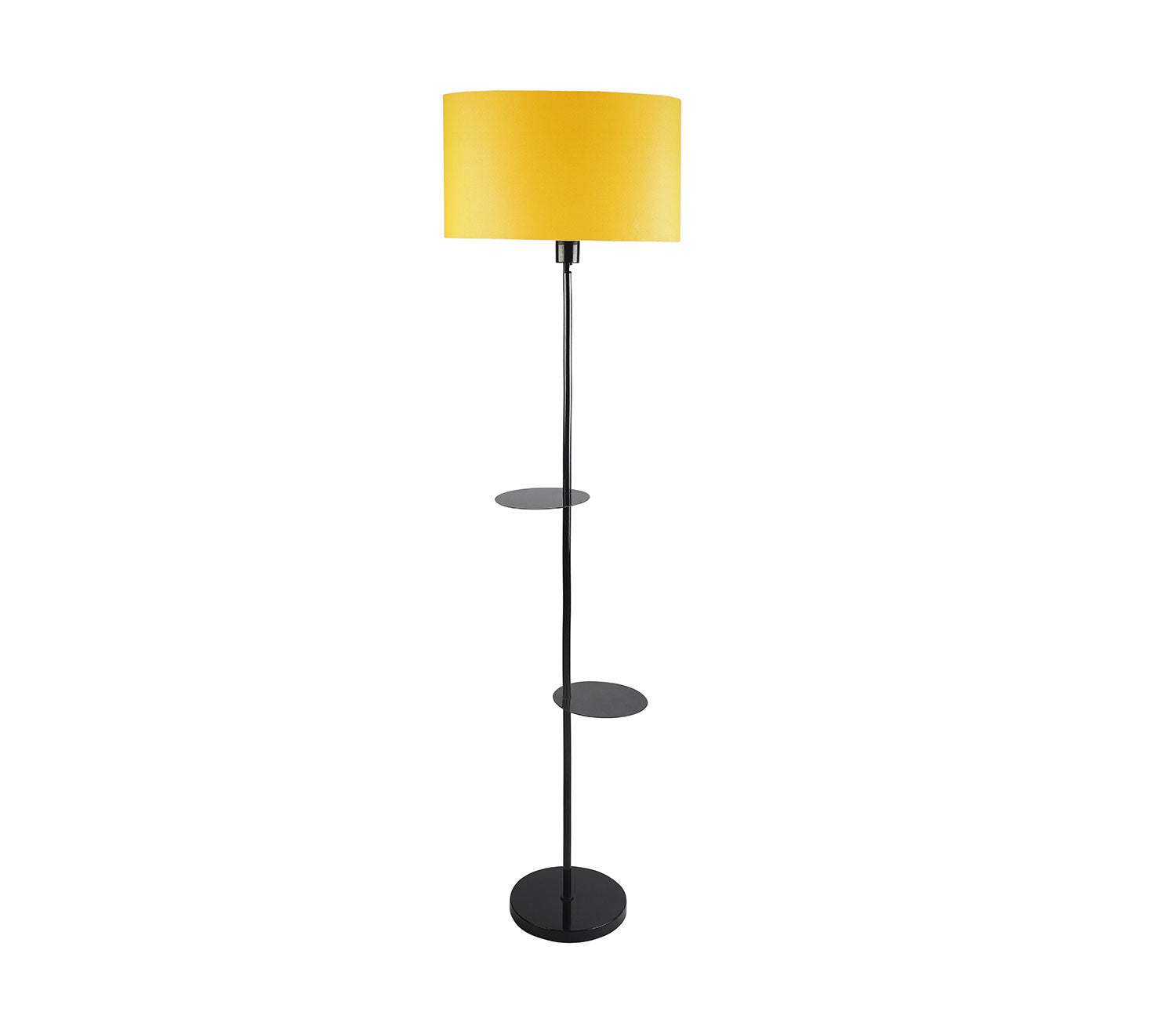 Premium Black Metal Finish Yellow Color Floor Lamp with 2 Storage Shelf