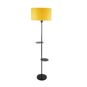 Premium Black Metal Finish Yellow Color Floor Lamp with 2 Storage Shelf