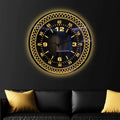 Premium Black Mirror LED Wall Clock with Decorative Geometric Pattern