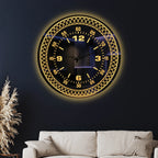 Premium Black Mirror LED Wall Clock with Decorative Geometric Pattern