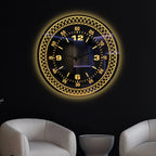 Premium Black Mirror LED Wall Clock with Decorative Geometric Pattern