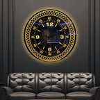 Premium Black Mirror LED Wall Clock with Decorative Geometric Pattern