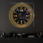 Premium Black Mirror LED Wall Clock with Decorative Geometric Pattern