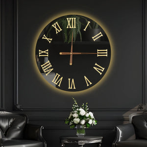 Premium Black Mirror LED Wall Clock with Elegant Roman Numerals