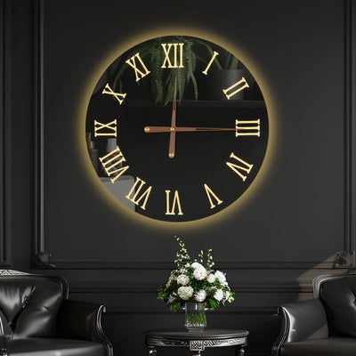 Premium Black Mirror LED Wall Clock with Elegant Roman Numerals