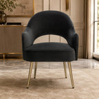 Premium Black Velvet Accent Chair with Curved Open Back & Golden Metal Legs