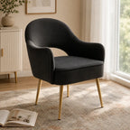 Premium Black Velvet Accent Chair with Curved Open Back & Golden Metal Legs
