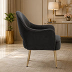 Premium Black Velvet Accent Chair with Curved Open Back & Golden Metal Legs