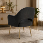 Premium Black Velvet Accent Chair with Curved Open Back & Golden Metal Legs