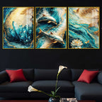 Premium Blue Ocean Nature Acrylic Wall Painting Set of 3