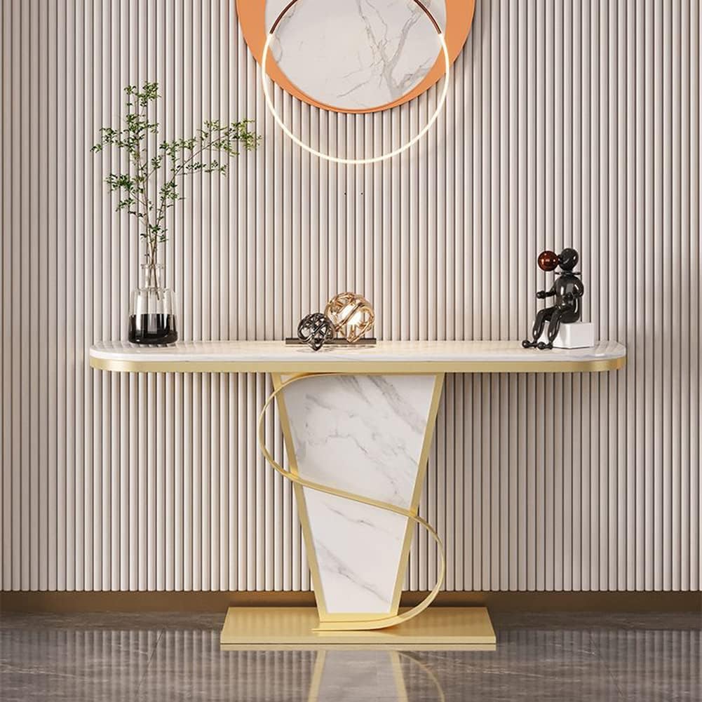 Premium Bold Marble Console Table with Artistic Twisting Gold Frame