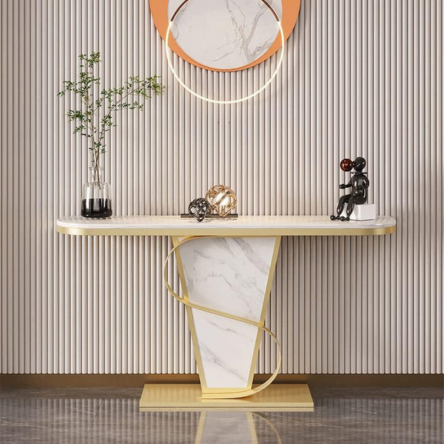 Premium Bold Marble Console Table with Artistic Twisting Gold Frame