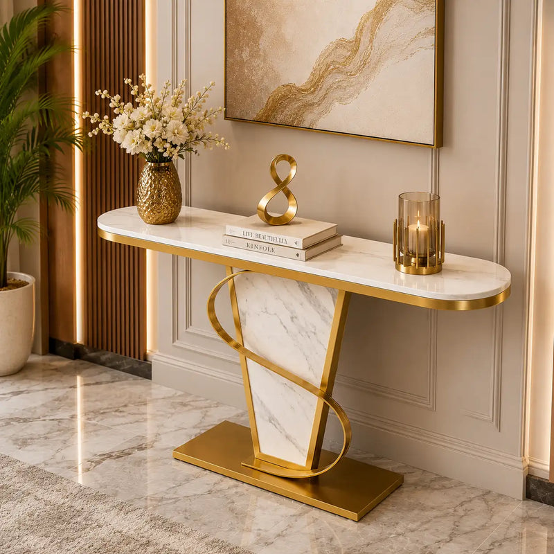 Premium Bold Marble Console Table with Artistic Twisting Gold Frame