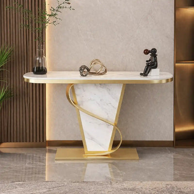 Premium Bold Marble Console Table with Artistic Twisting Gold Frame