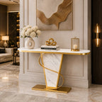 Premium Bold Marble Console Table with Artistic Twisting Gold Frame
