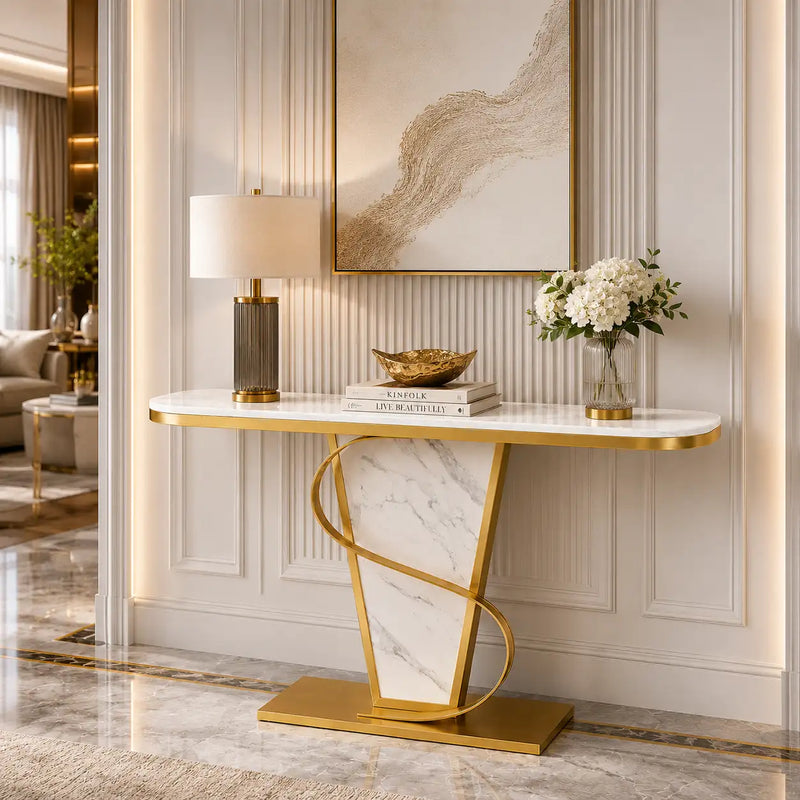 Premium Bold Marble Console Table with Artistic Twisting Gold Frame