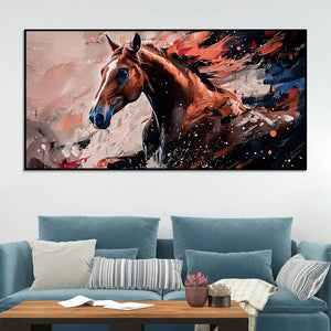 Premium Brown Horse Canvas Wall Art Abstract Painting for Bedroom