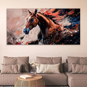 Premium Brown Horse Canvas Wall Art Abstract Painting for Bedroom