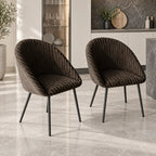 Premium Brown Velvet Dining Chair with Ribbed Back & Black Metal Legs