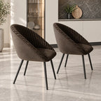 Premium Brown Velvet Dining Chair with Ribbed Back & Black Metal Legs